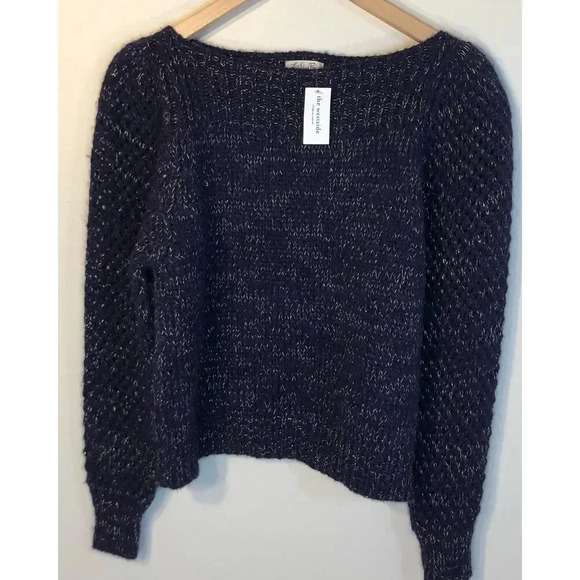 NWT LoveShackFancy Baby Alpaca Sweater Navy w/ Gold Thread Size S - Picture 1 of 5